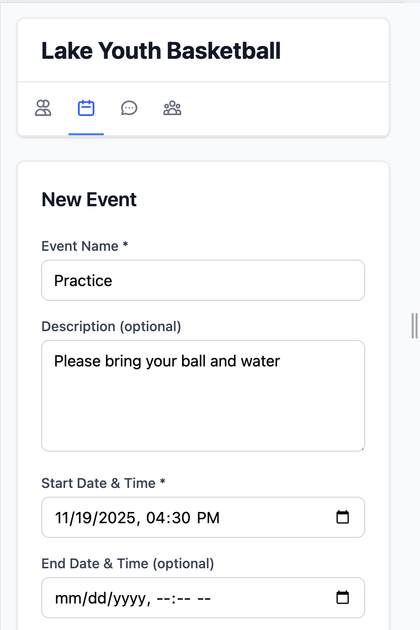 Coach view - Events management