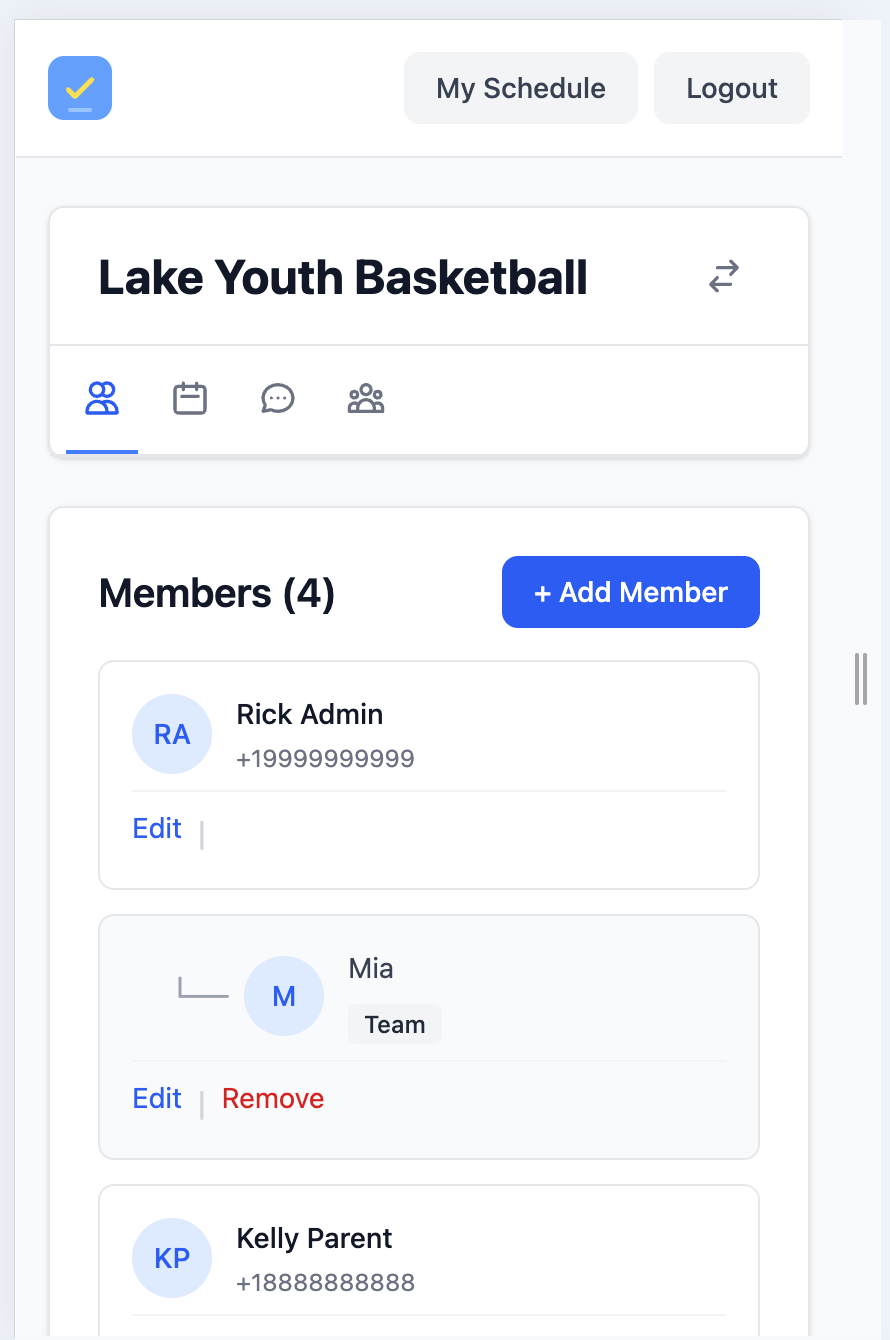 Coach view - Members management