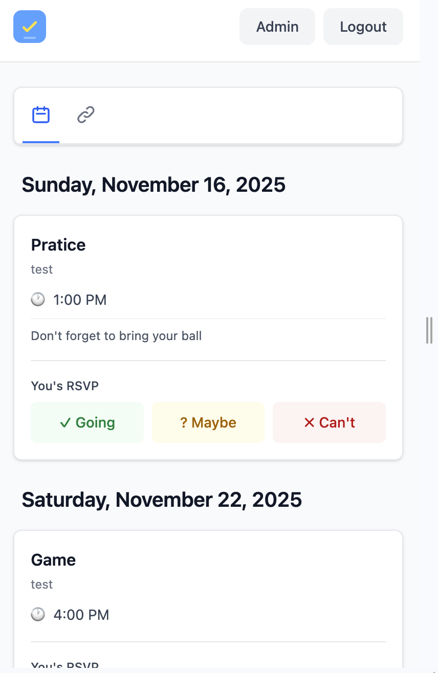 Parent view - RSVP page