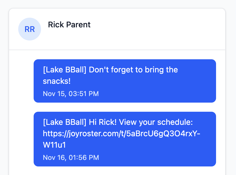 Parent view - Text message interface